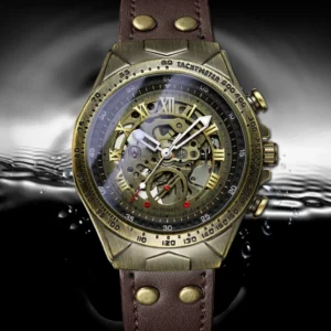 Men's Bronze Automatic Skeleton Mechanical Watch with Luminous Display