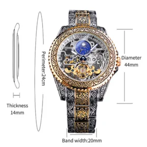Vintage Carved Skeleton Automatic Mechanical Watch, Fashion Hollow Casual Wristwatch for Men