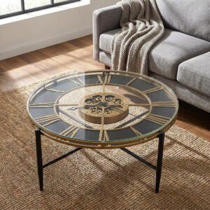 Aged Gold Gear Clock Table — view 1