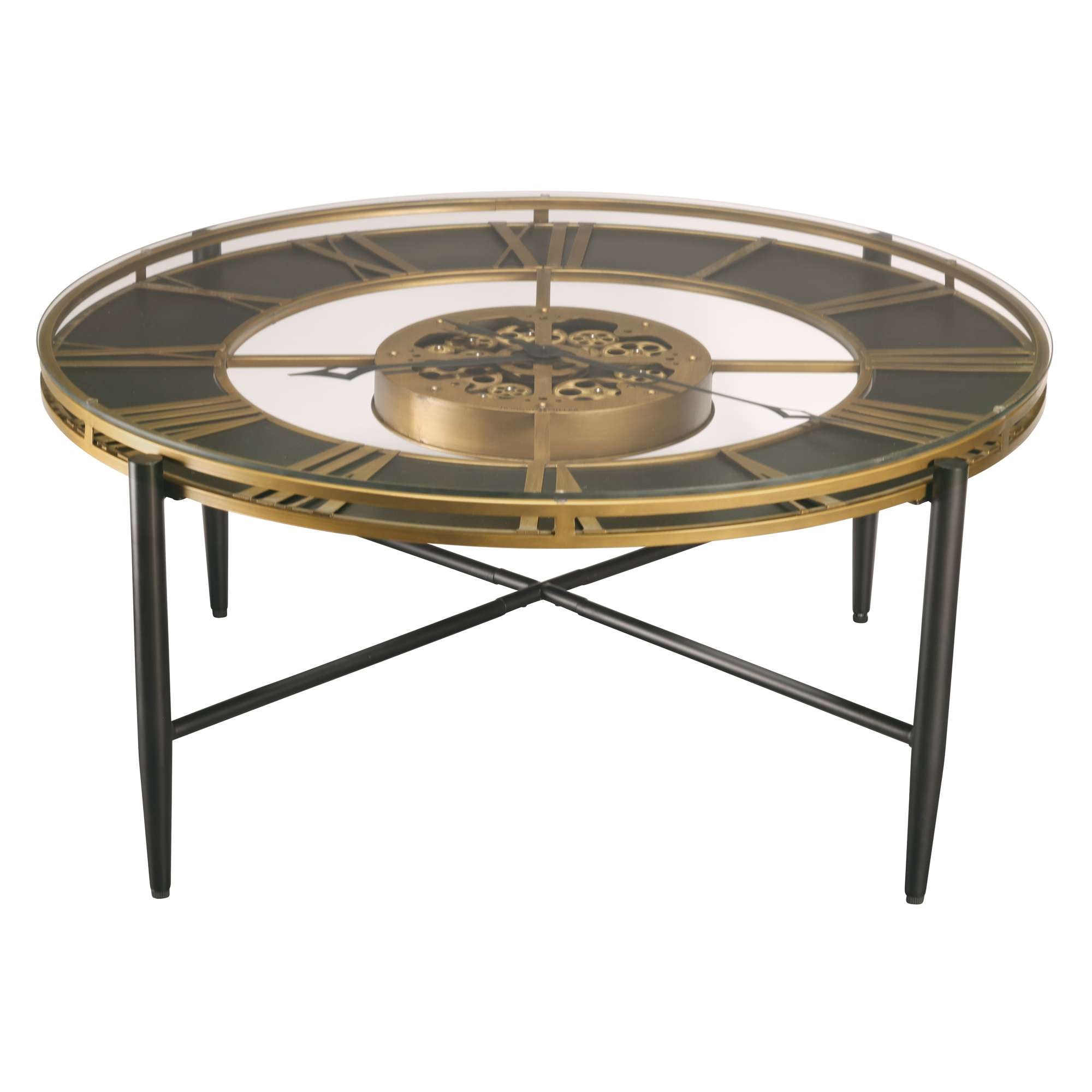 Aged Gold Gear Clock Table — view 2