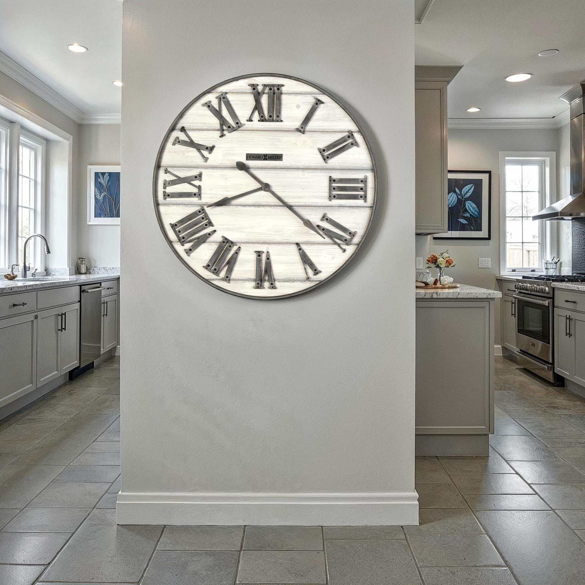 Aged Wood Roman-Numeral Wall Clock — view 2