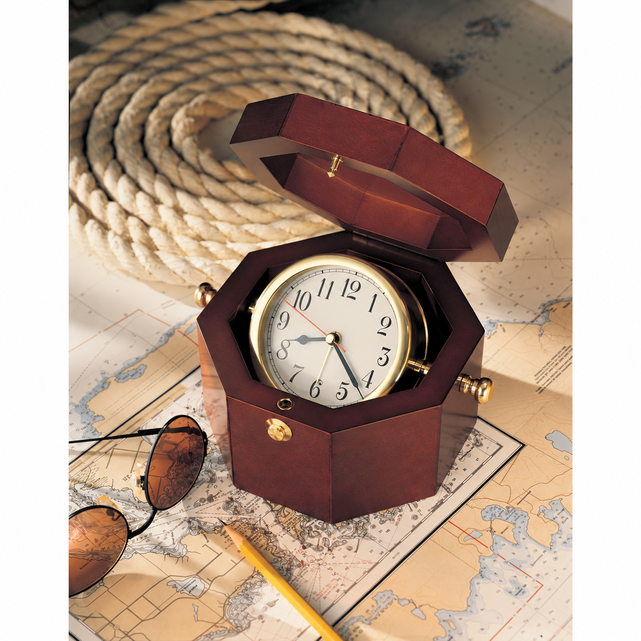 Brass and Rosewood Nautical Desk Clock — view 4