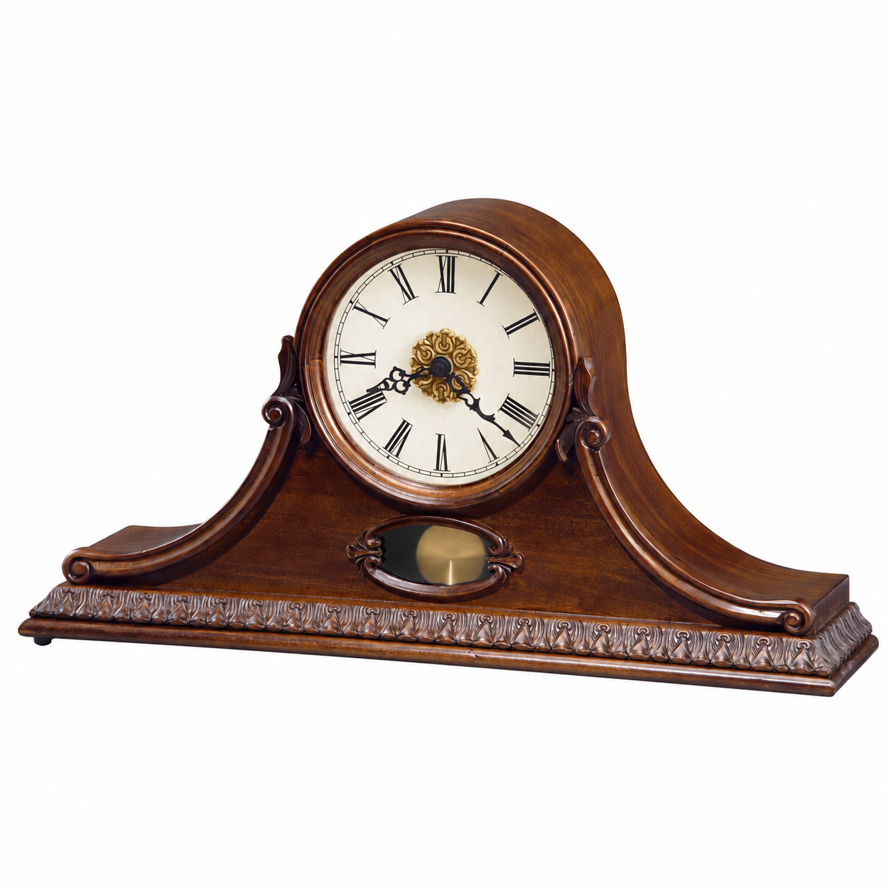 Cherry Wood Mantel Clock with Leaf Detail — view 2