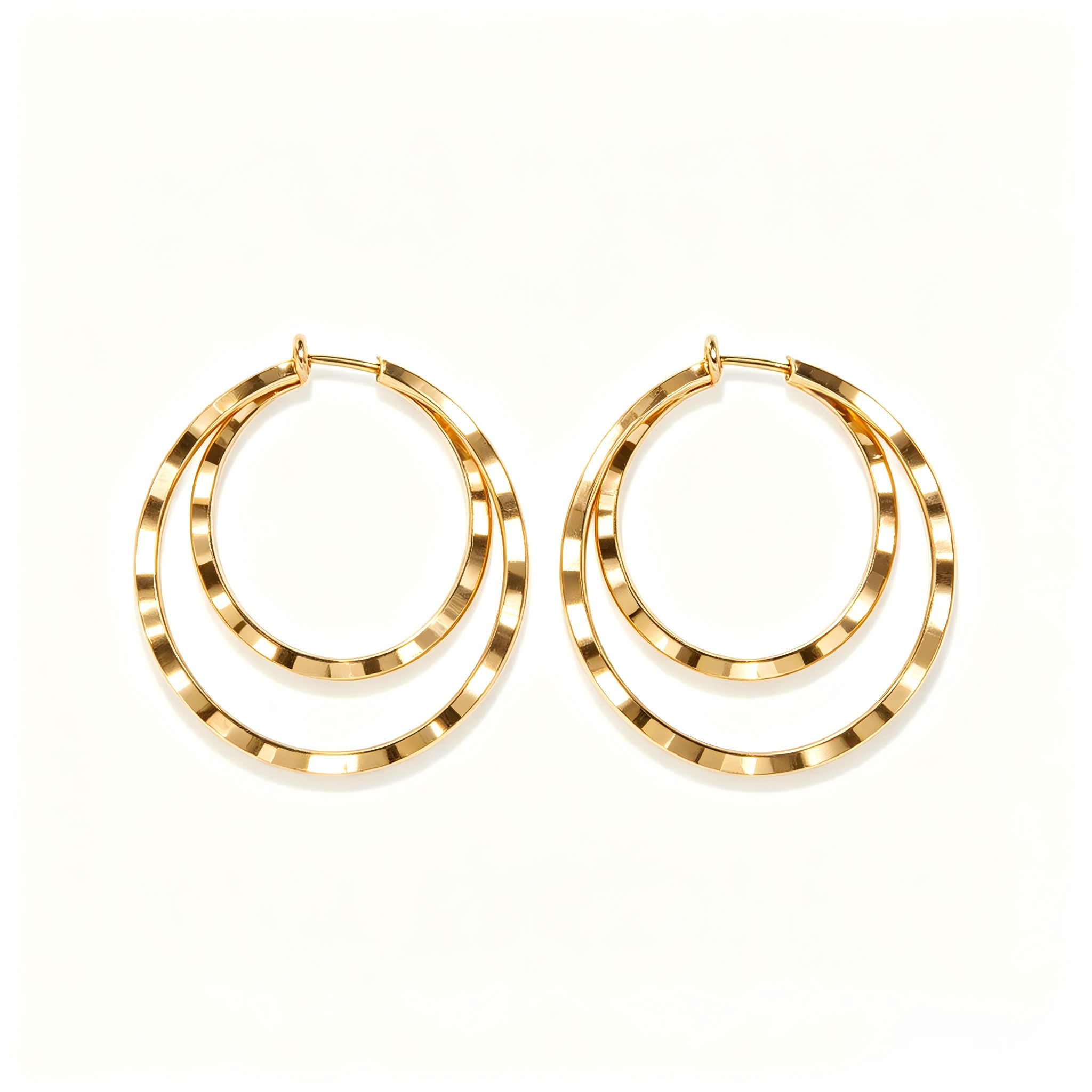 Double Hoop Textured Gold Earrings