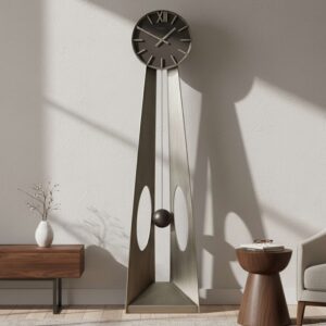 Sculptural Silver Pendulum Floor Clock — view 1