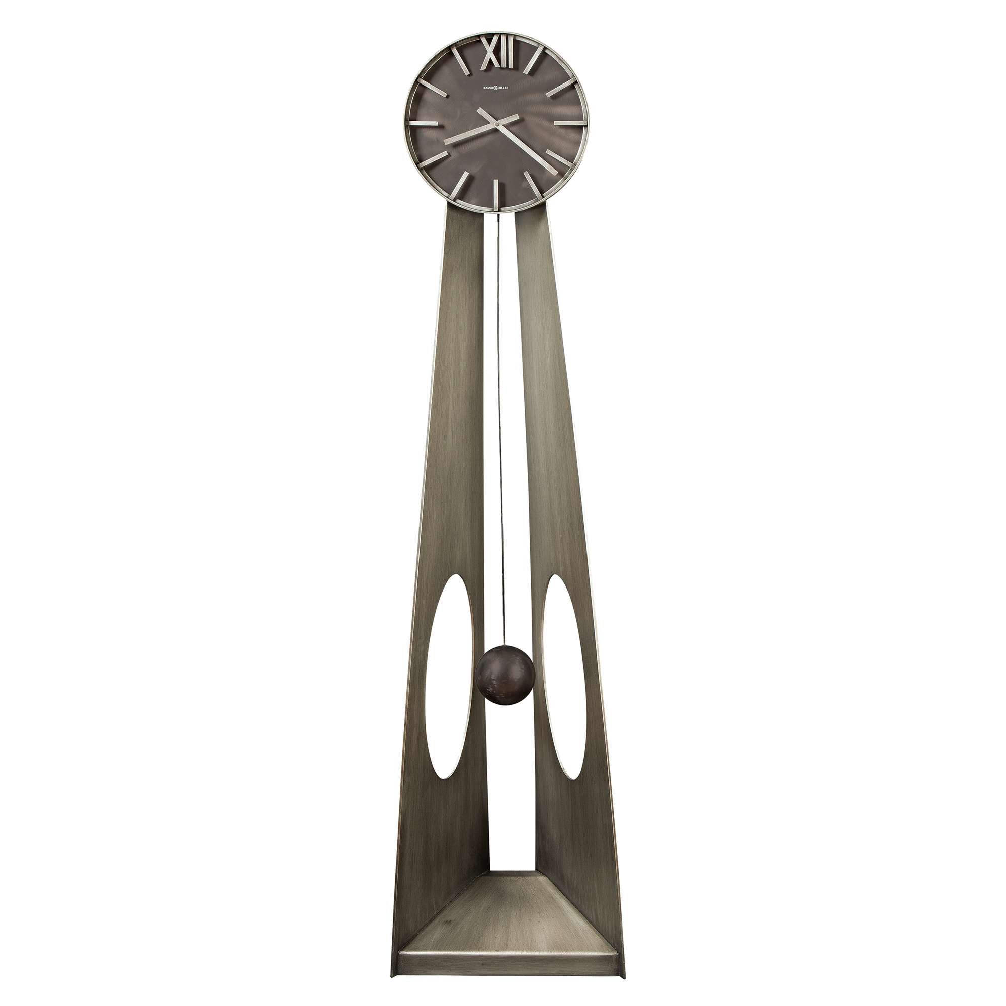 Sculptural Silver Pendulum Floor Clock — view 2