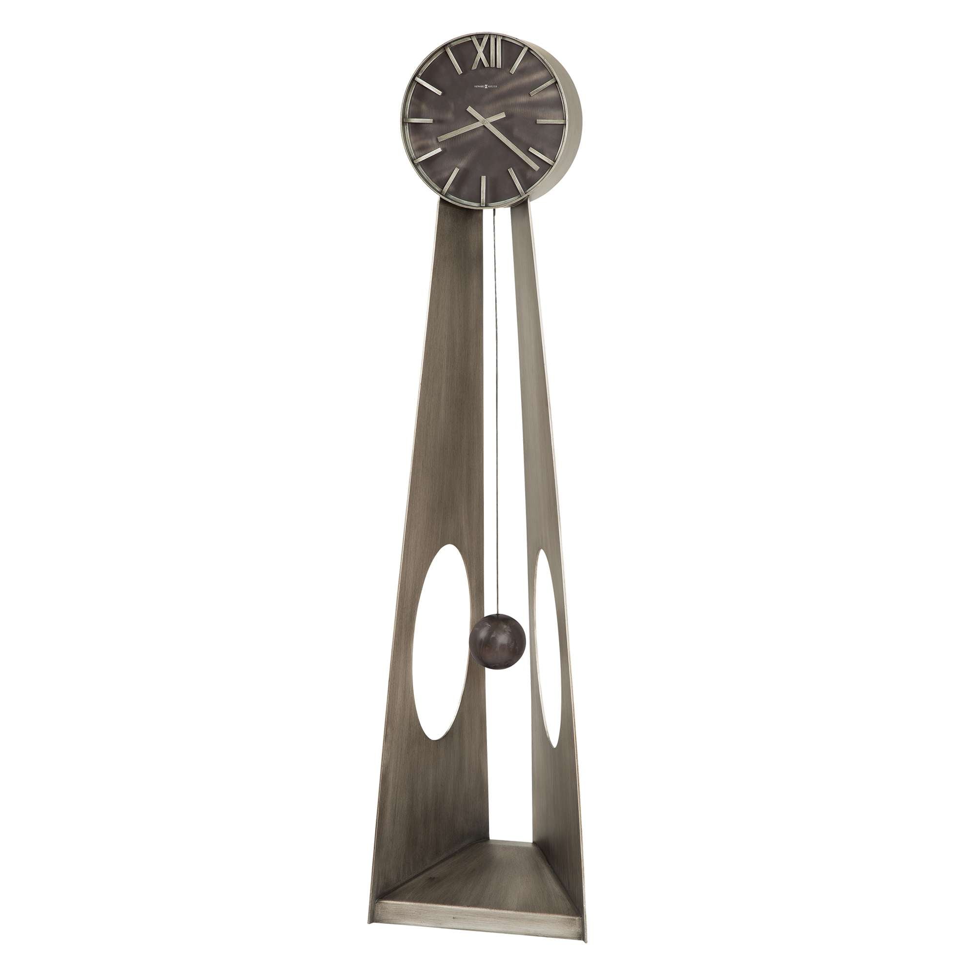Sculptural Silver Pendulum Floor Clock — view 3