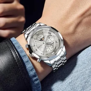 Silver Multi-Dial Watch with Steel Bracelet — view 1
