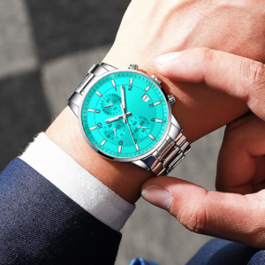 Turquoise Multi-Dial Watch with Steel Bracelet — view 1