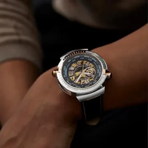 Black Openwork Watch with Leather Strap — view 1