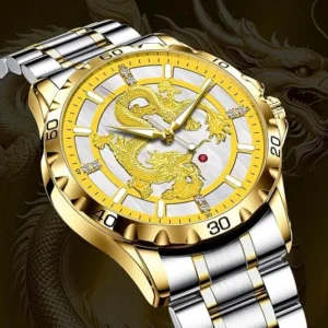 Gold Dragon-Dial Watch with Steel Bracelet — view 1