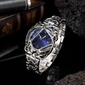 Blue-Dial Geometric Watch with Steel Bracelet — view 1