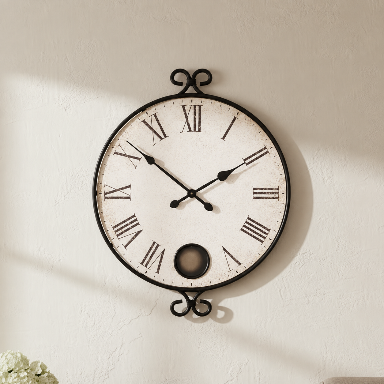 Wrought Iron Roman-Numeral Wall Clock — view 1