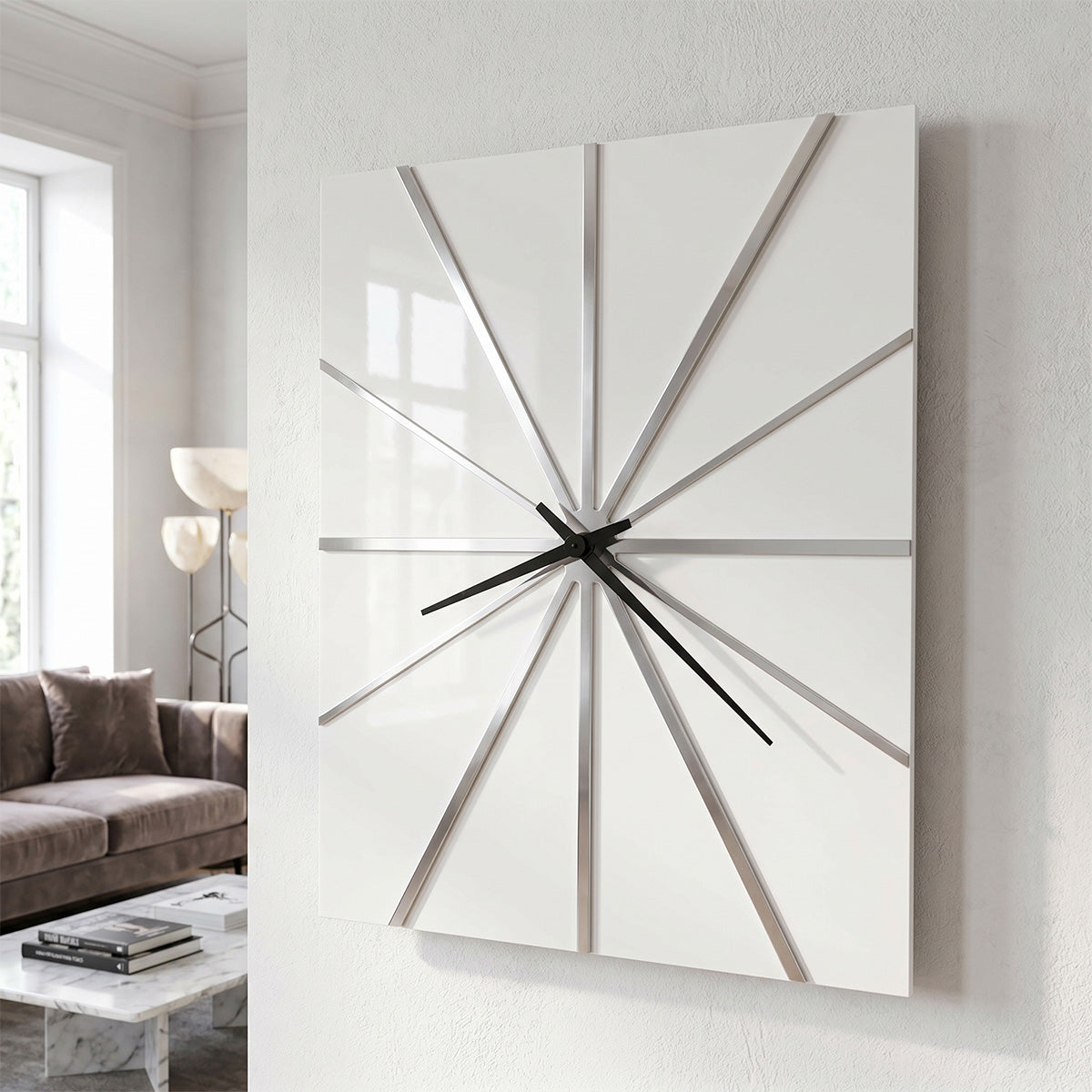 White Starburst Square Wall Clock — view 1